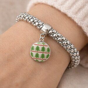 Silver Sparkle Stretch Snap Bracelet with Interchangeable Christmas Charm Snap